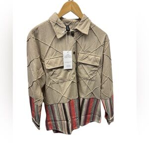 Sacred Threads Womens Beige and Multicolor Shirt Jacket. 225712. BL/RD04.